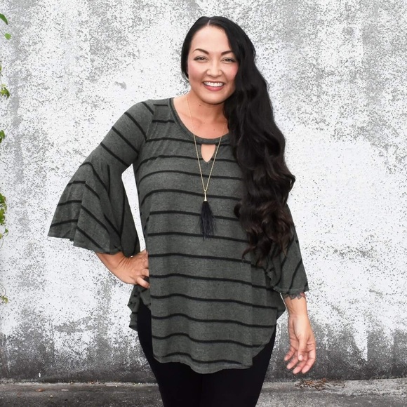 The House Of Gentry Tops - Stripe Bell Sleeve Top